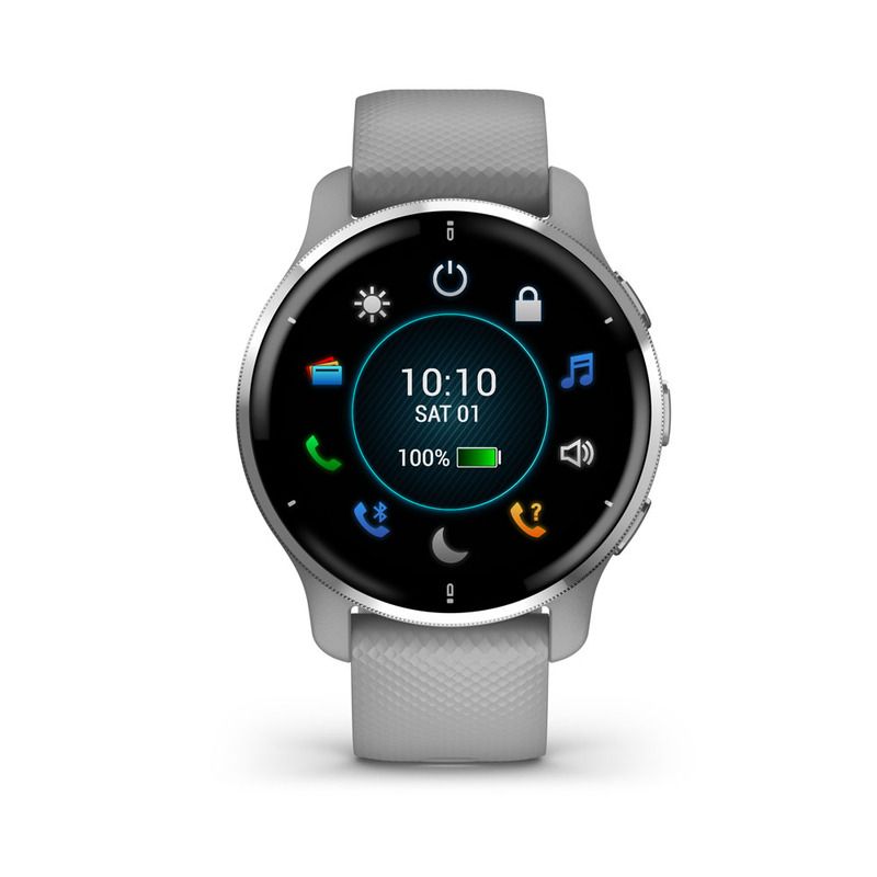 Garmin Venu 2 Plus Silver Stainless Steel Bezel With Powder Grey Case And Silicone Band