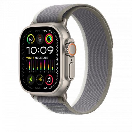 Apple Watch Ultra 2 Cellular 49mm Titanium Case with Green/Grey Trail Loop M/L