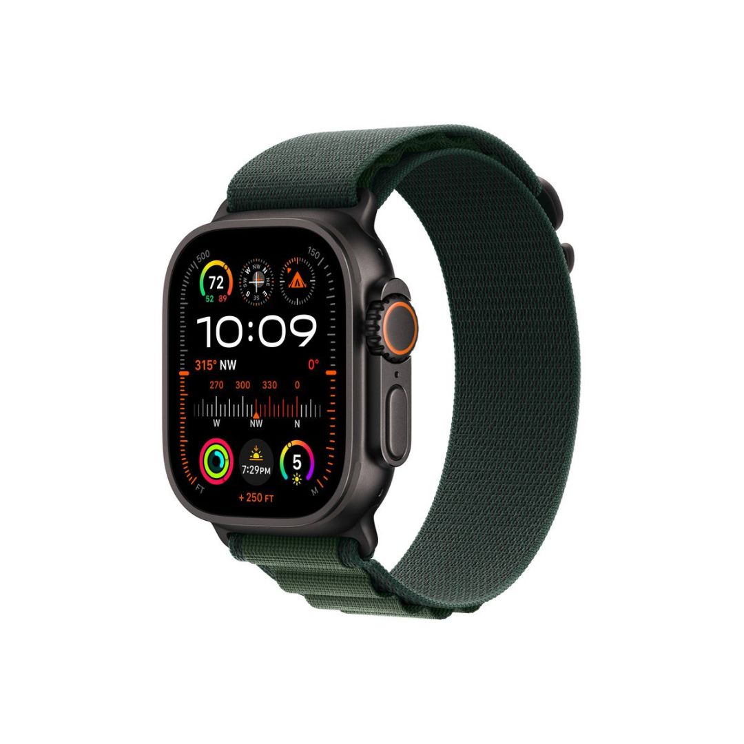 Apple Watch Ultra 2 v2 Cellular 49mm Black Titanium Case with Dark Green Alpine Loop S