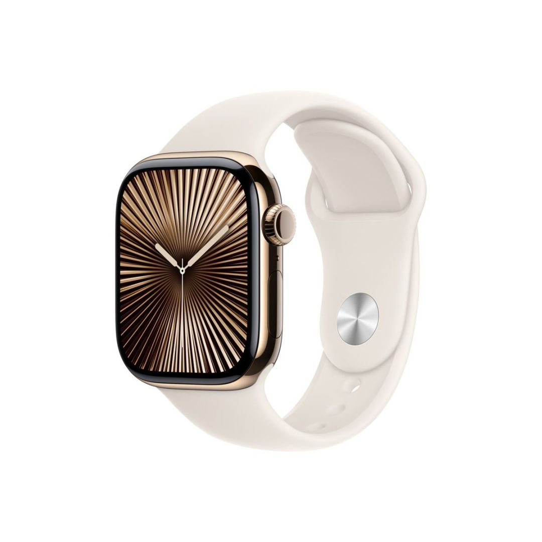 Apple Watch S10 Cellular 42mm Gold Titanium Case with Starlight Sport Band S/M