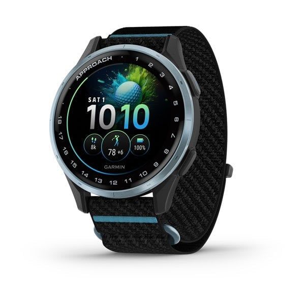 Garmin Approach J1 Cloud Blue Aluminum Bezel with Black/Azure ComfortFit Fabric Band