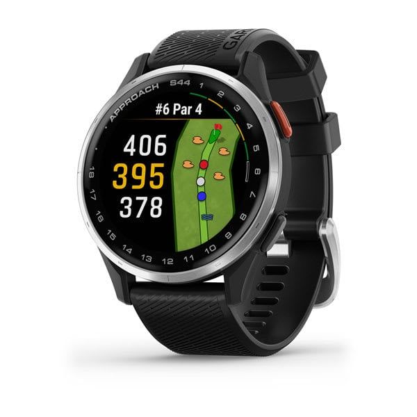 Garmin Approach S44 Silver Aluminum Bezel with Black Silicone Band