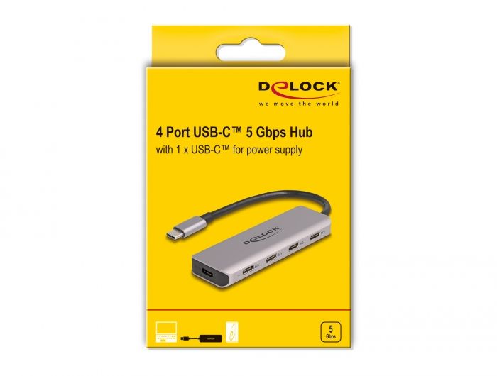 DeLock USB 5 Gbps 4 Port USB Type-C Hub with USB Type-C connector Grey