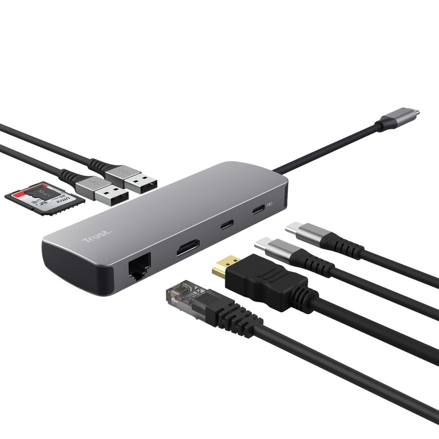 Trust Dalyx 8-in-1 Multiport Adapter Grey