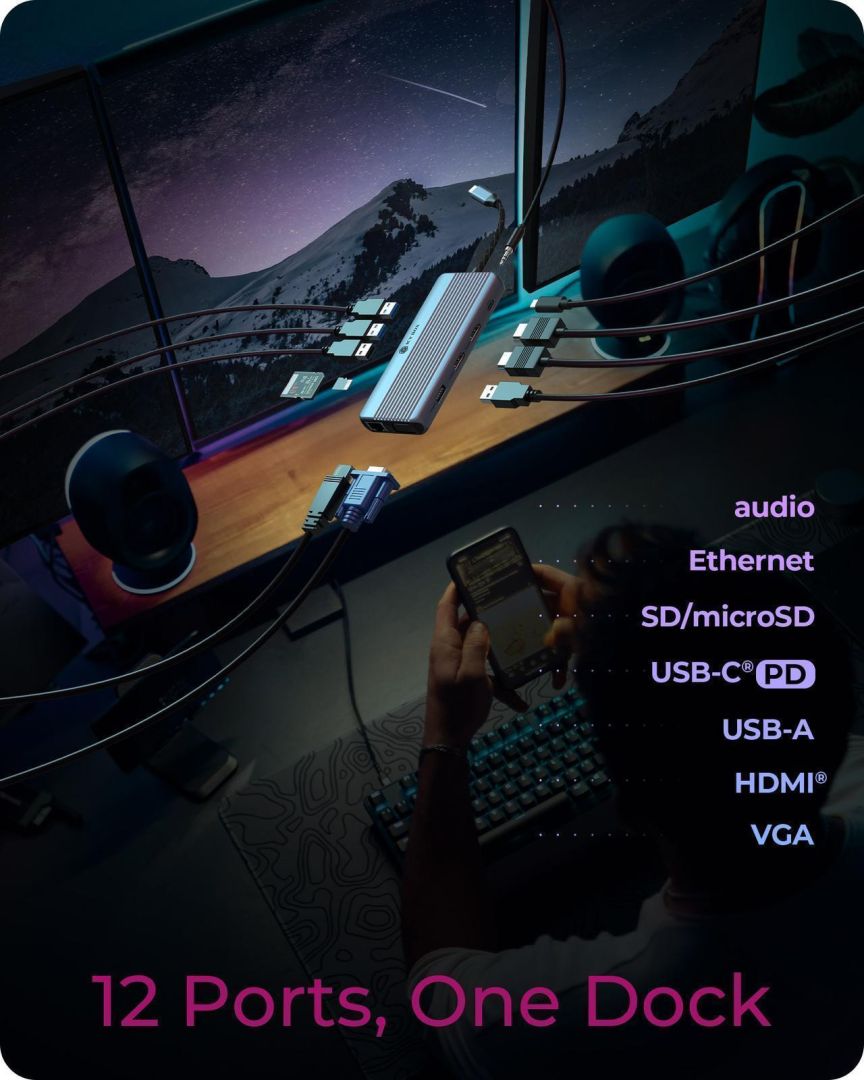 Raidsonic IcyBox IB-DK4062-CPD 12-in-1 with Triple Video Output USB3.2 Gen 1 Type-C Grey