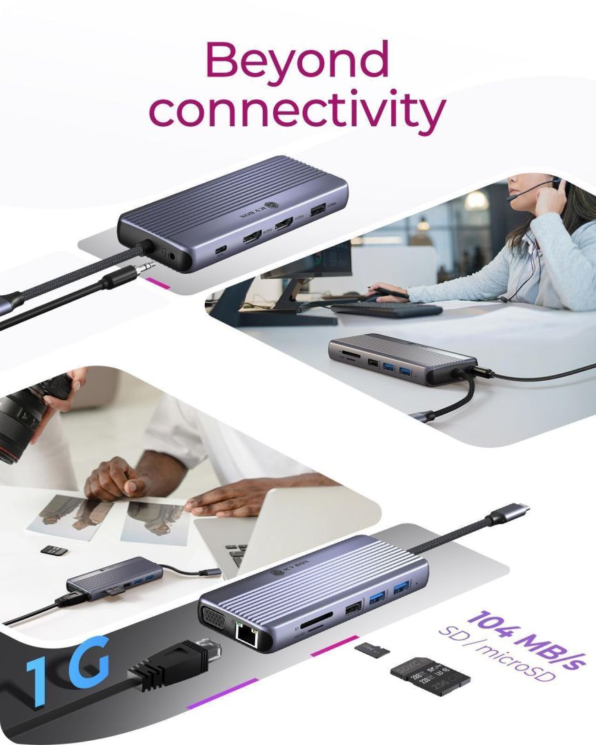 Raidsonic IcyBox IB-DK4062-CPD 12-in-1 with Triple Video Output USB3.2 Gen 1 Type-C Grey