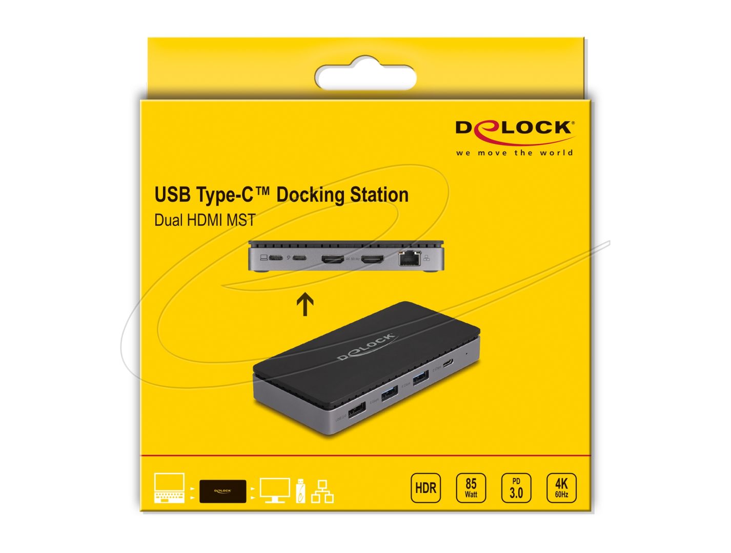 DeLock USB Type-C Docking Station 4K Dual HDMI MST / USB / Gigabit LAN / PD 3.0 85W