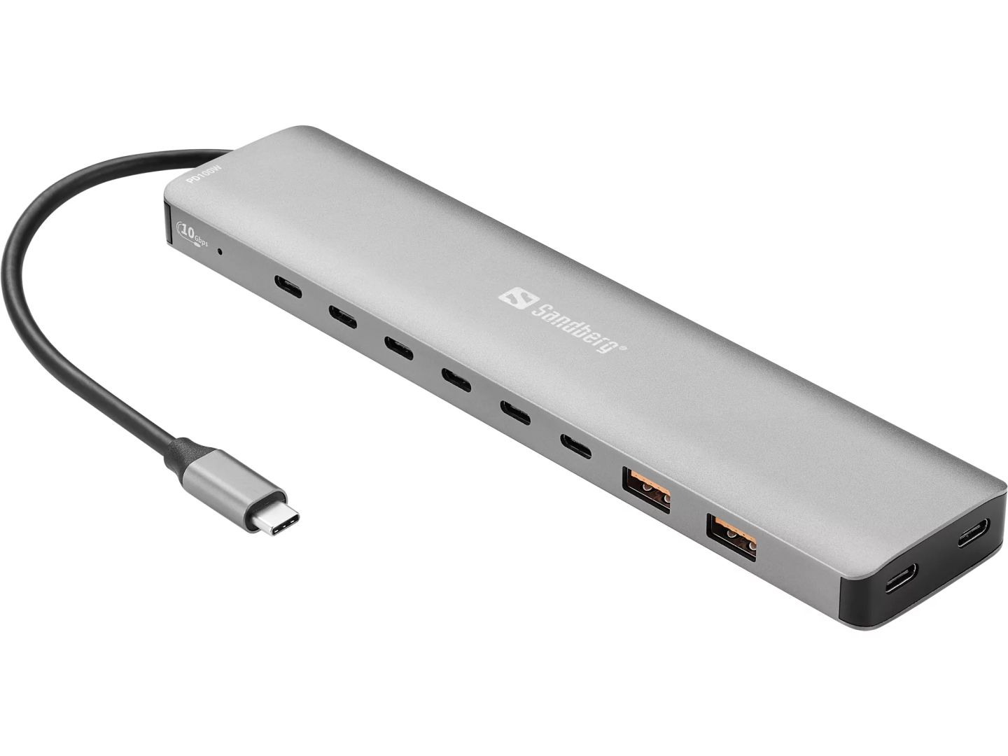 Sandberg USB-C to 8xUSB-C+2xUSB-A 100W Grey