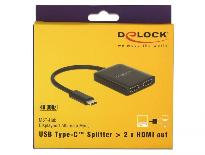 DeLock USB Type-C Splitter (DP Alt Mode) > 2x HDMI out 4K 30Hz