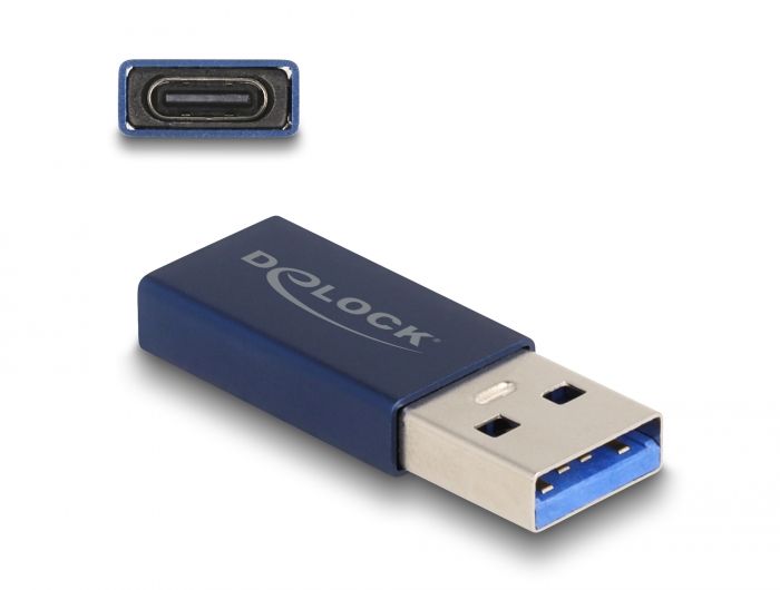 DeLock USB 10 Gbps Adapter USB Type-A male to USB Type-C active female Blue