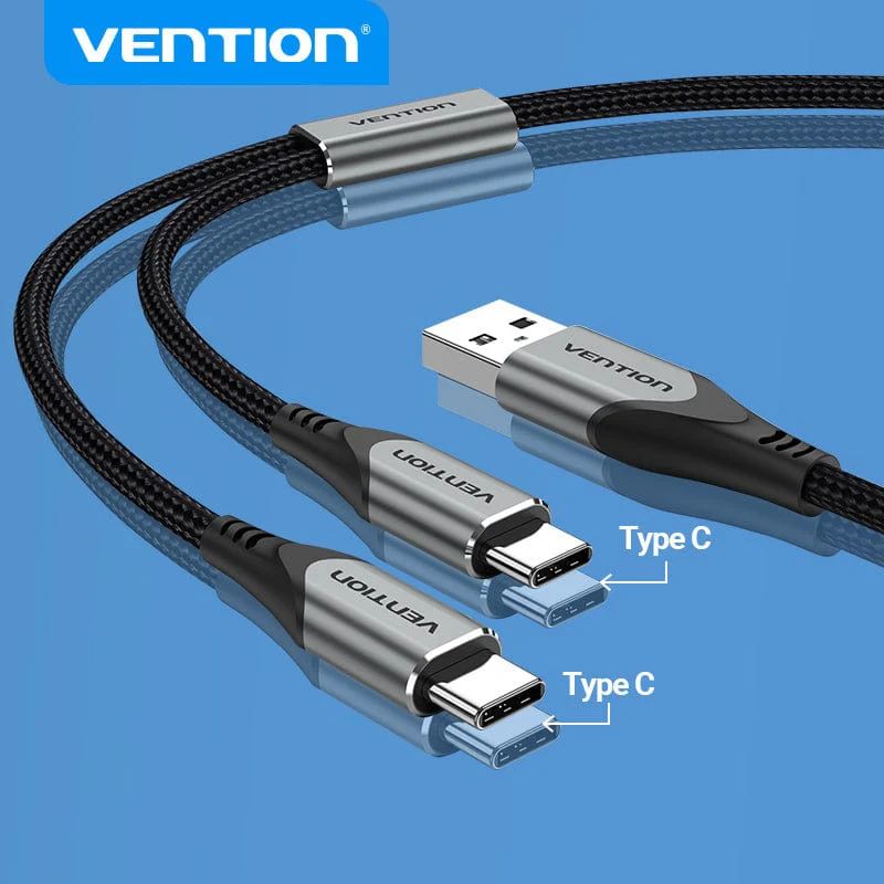 Vention USB 2.0 A Male to Dual USB-C Male Y-Splitter Cable Aluminum Alloy Type Black