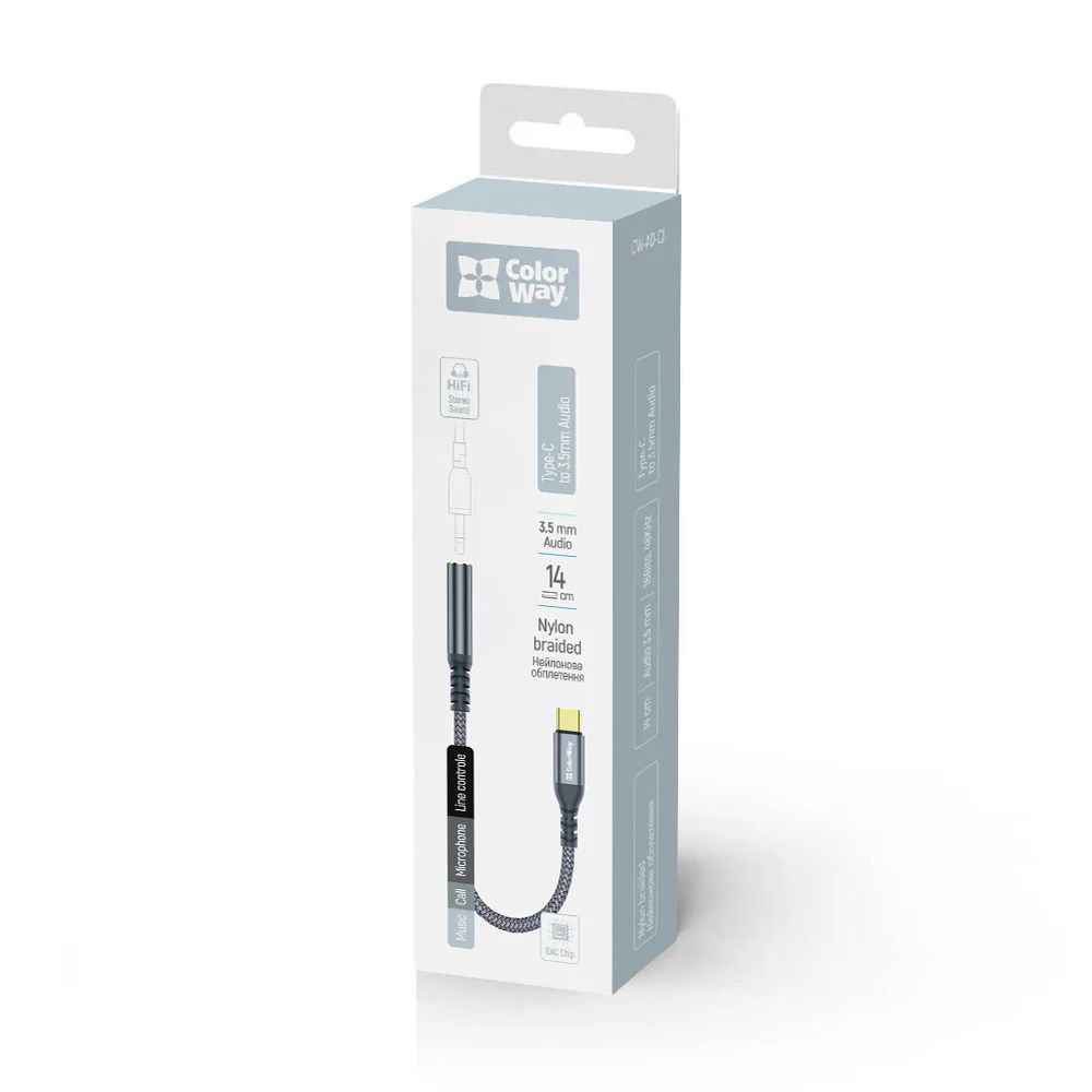 ColorWay USB-C 3.5mm Female Audio Adapter 14cm Grey