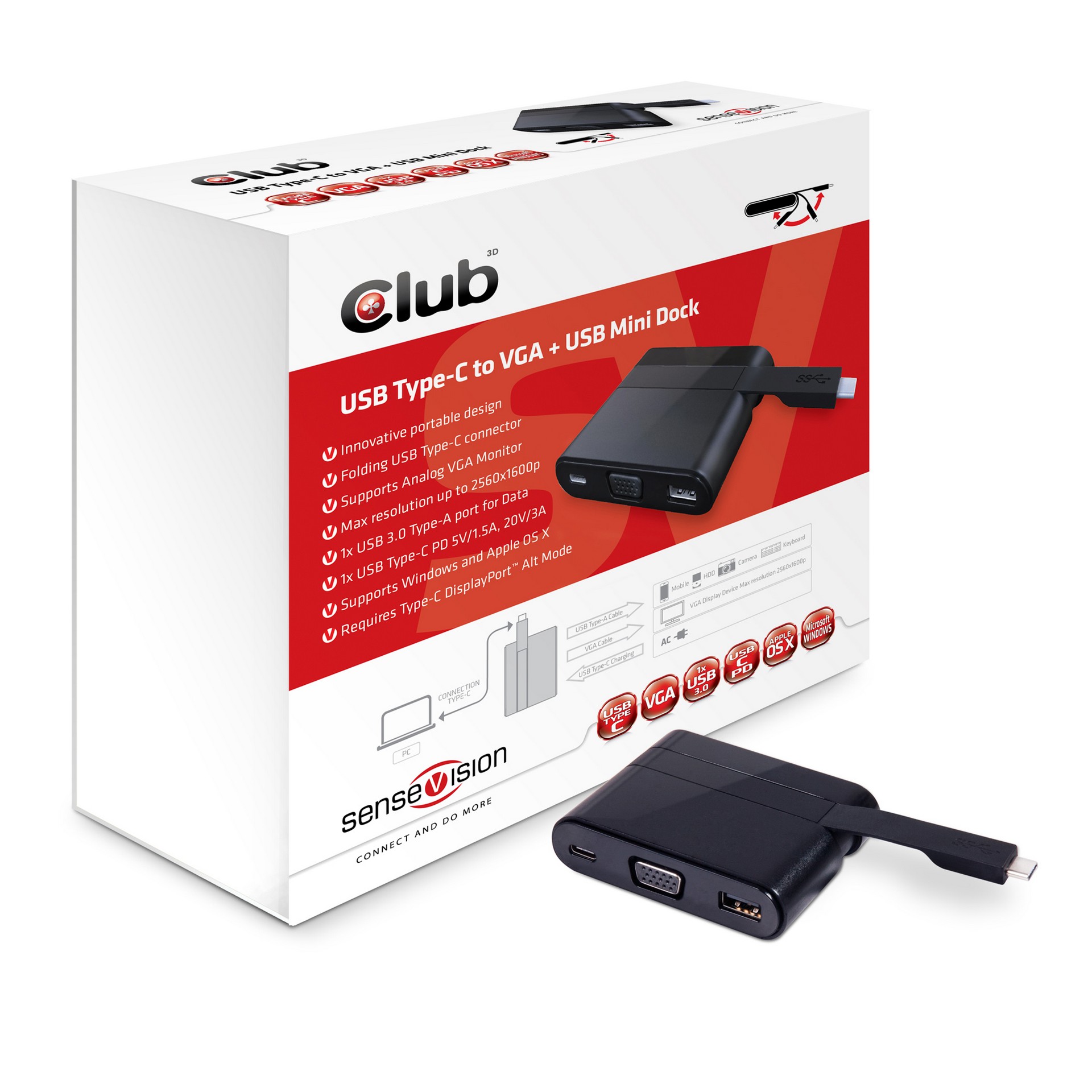 Club3D USB Type C to VGA + USB3.0 + USB Type C Charging Mini Dock