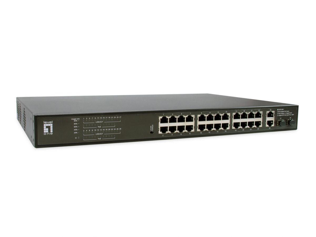 LevelOne GEP-2821 28-Port Gigabit PoE Switch, 24 PoE Outputs