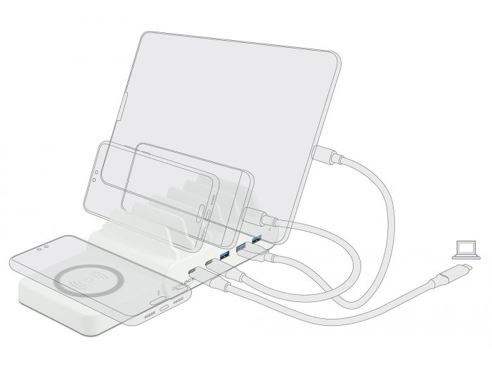 DeLock USB and Wireless Charger 2x USB Type-C PD + 3x USB Type-A with 110 W