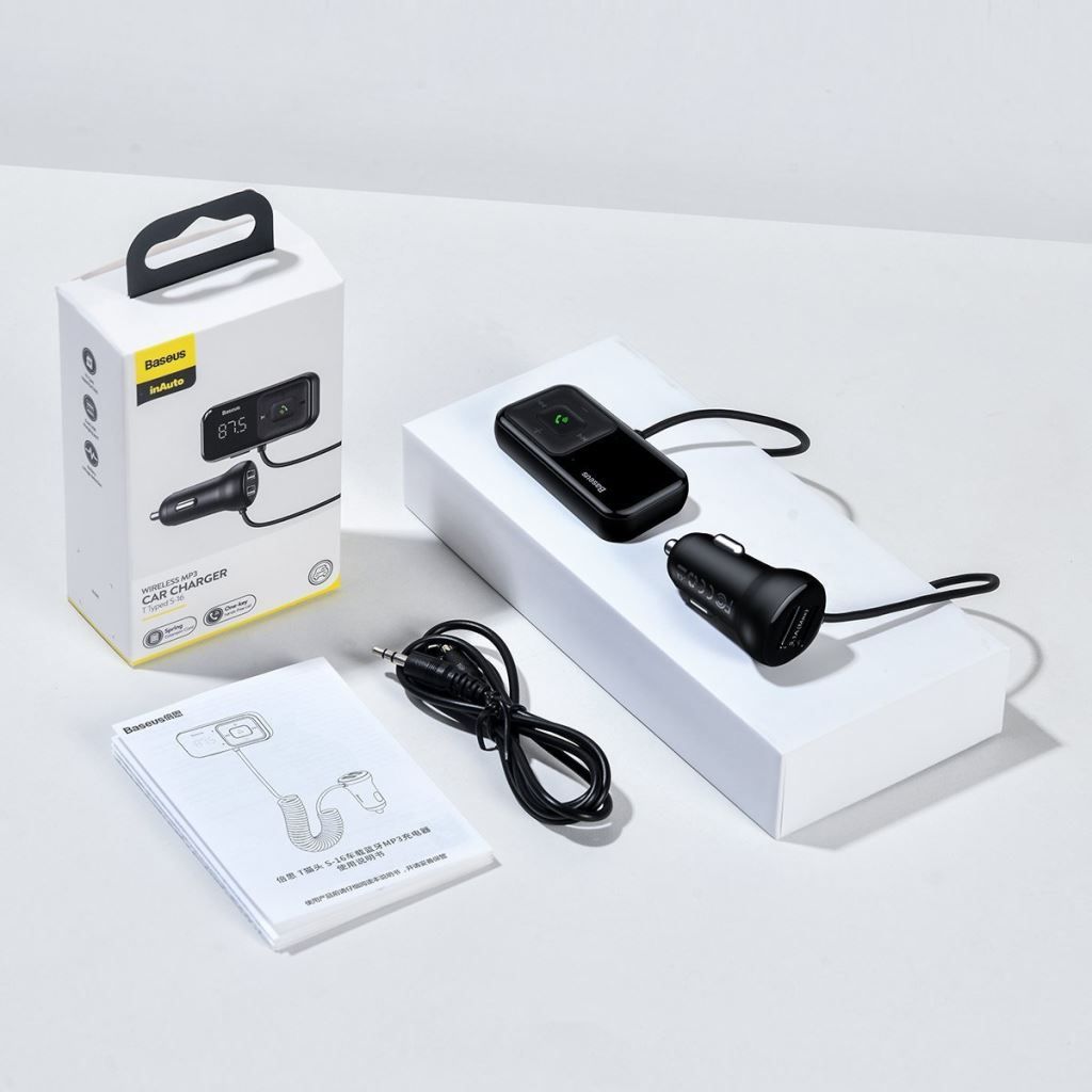 Baseus T Type S-16 Car Charger with FM Transmitter Black