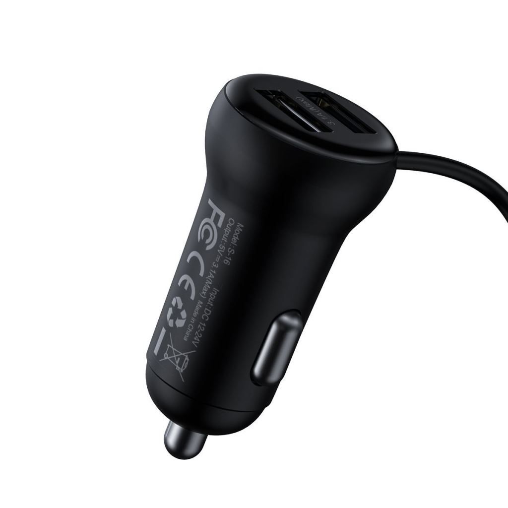 Baseus T Type S-16 Car Charger with FM Transmitter Black