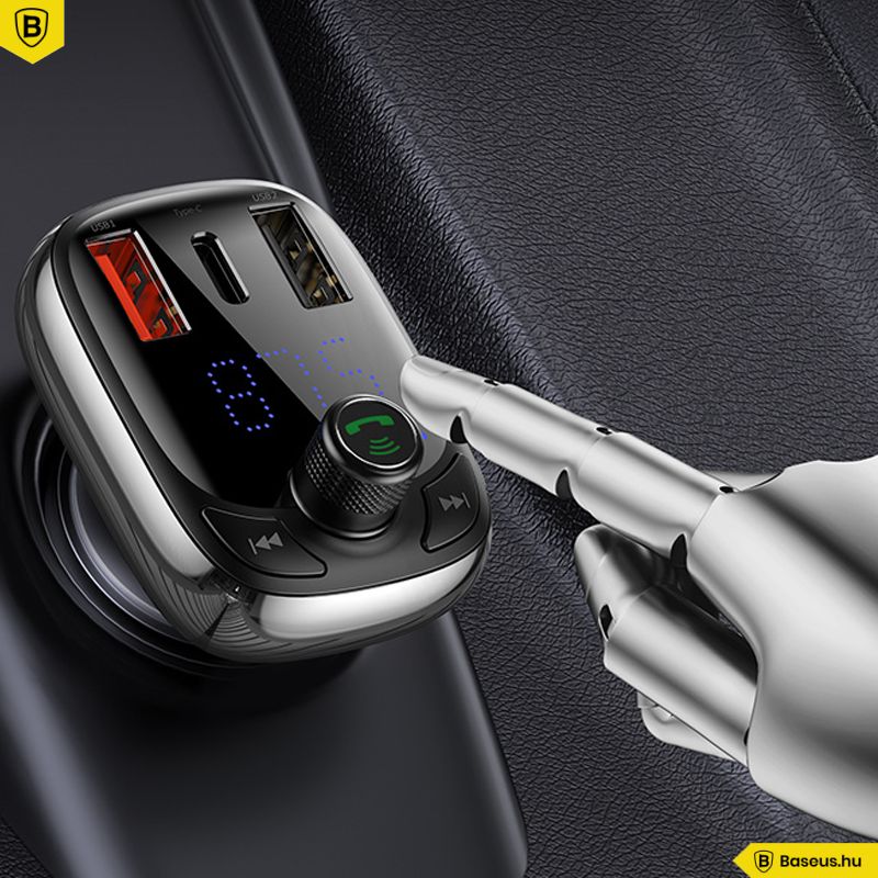 Baseus T Type S-13 Car Charger with FM Transmitter Black