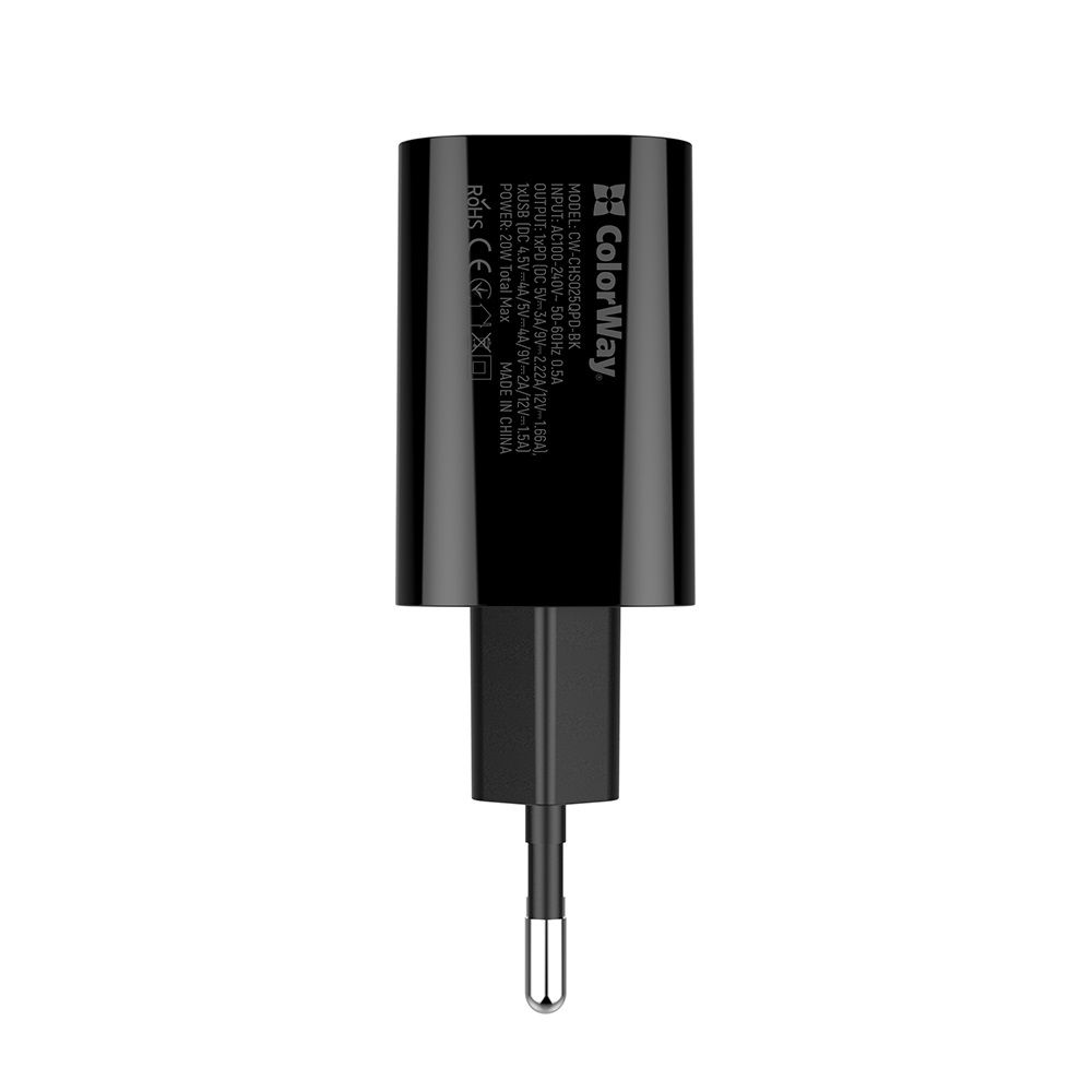 ColorWay USB töltő adapter (Type-C PD + USB QC3.0) (20W) V2 Black
