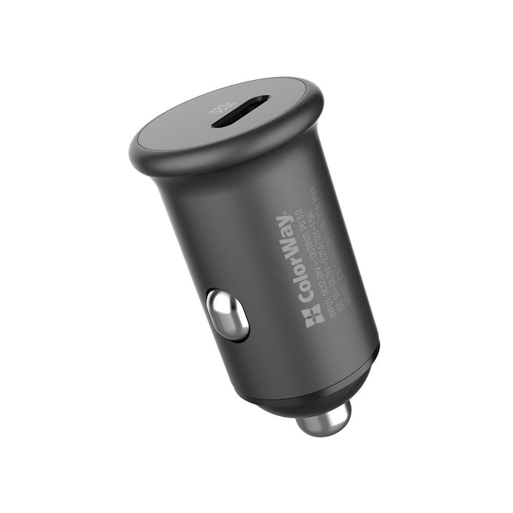 ColorWay Autós töltő 1USB (Power Delivery Port USB Type-C (20W) Grey