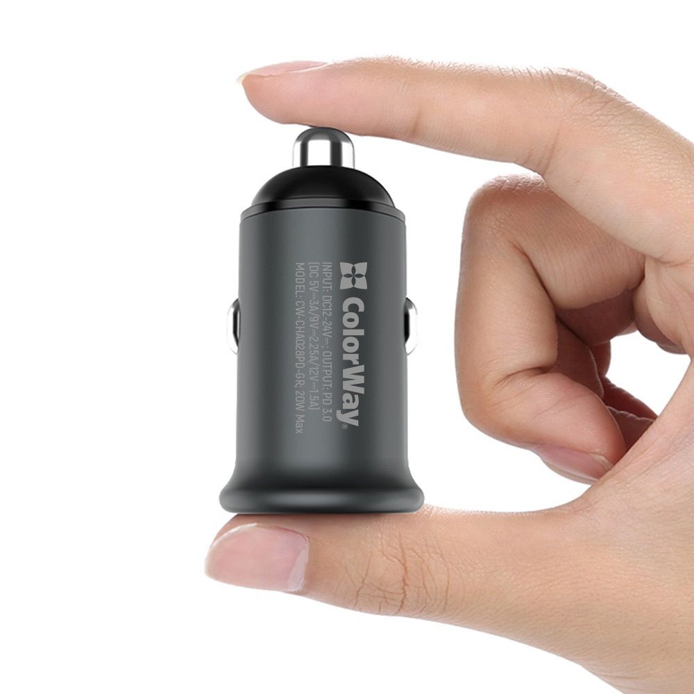 ColorWay Autós töltő 1USB (Power Delivery Port USB Type-C (20W) Grey