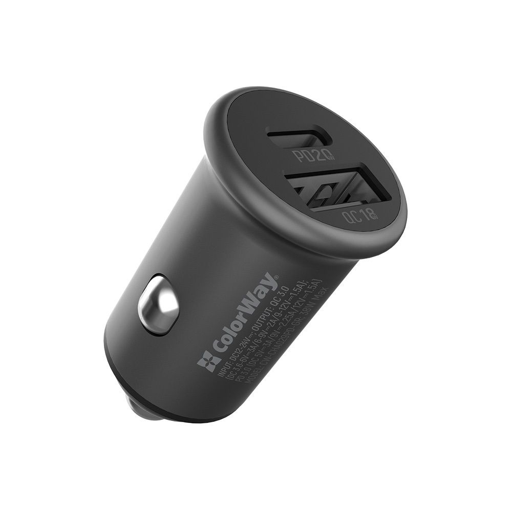 ColorWay Autós töltő 2xUSB (Type-C PD20W + USB QC3.0 ) (38W) Grey
