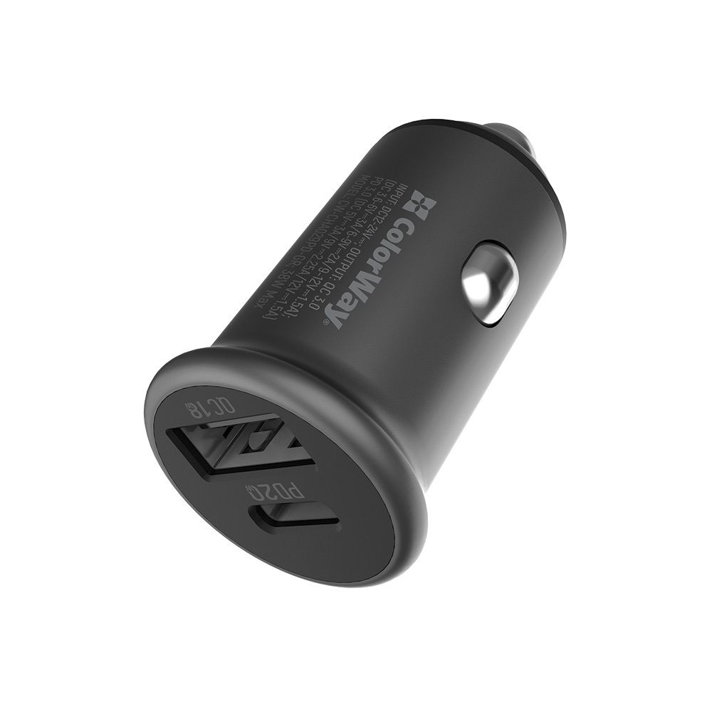 ColorWay Autós töltő 2xUSB (Type-C PD20W + USB QC3.0 ) (38W) Grey