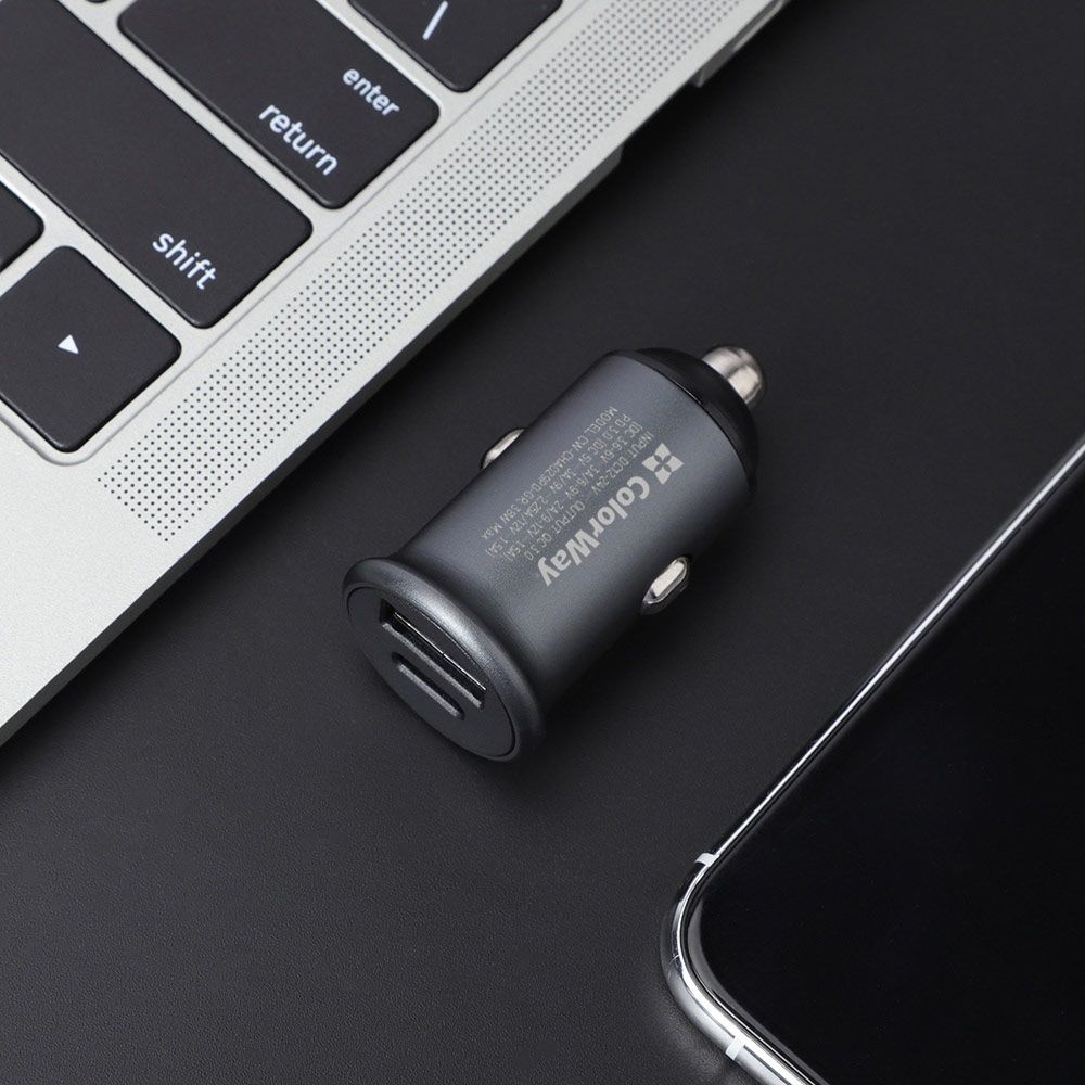 ColorWay Autós töltő 2xUSB (Type-C PD20W + USB QC3.0 ) (38W) Grey