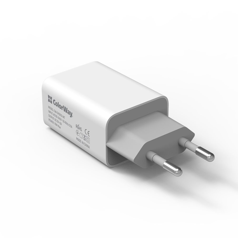 ColorWay USB töltő adapter 1USB AUTO ID 2A (10W) White