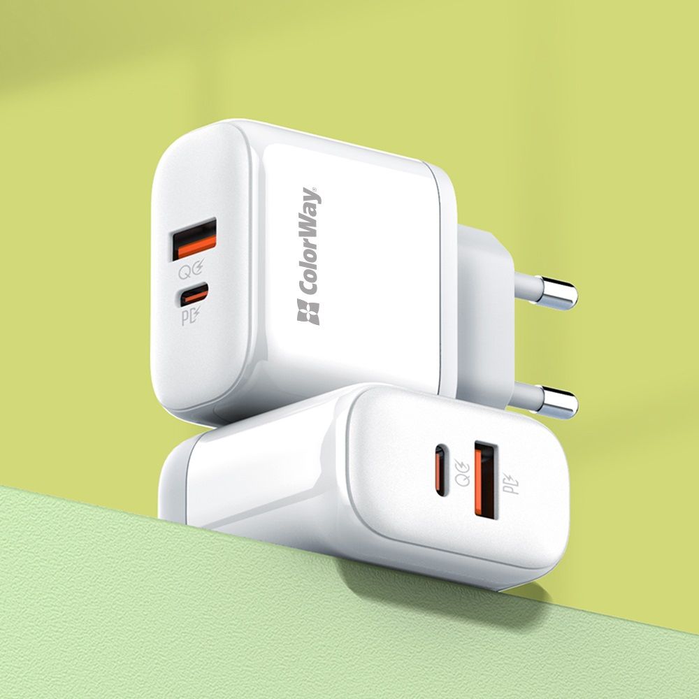 ColorWay USB töltő adapter Power Delivery Port PPS USB (Type-C PD + USB QC3.0) (45W) White