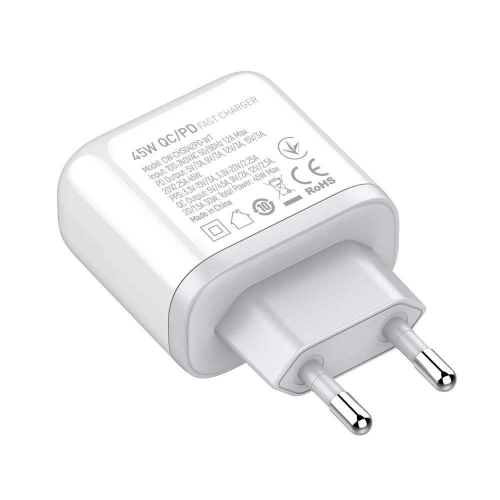 ColorWay USB töltő adapter Power Delivery Port PPS USB (Type-C PD + USB QC3.0) (45W) White