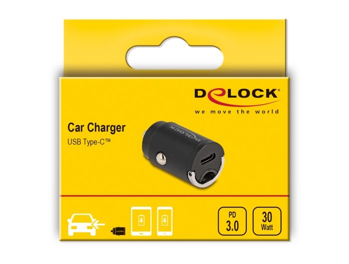 DeLock Mini Car Charger USB Type-C PD 3.0 with 30W Black