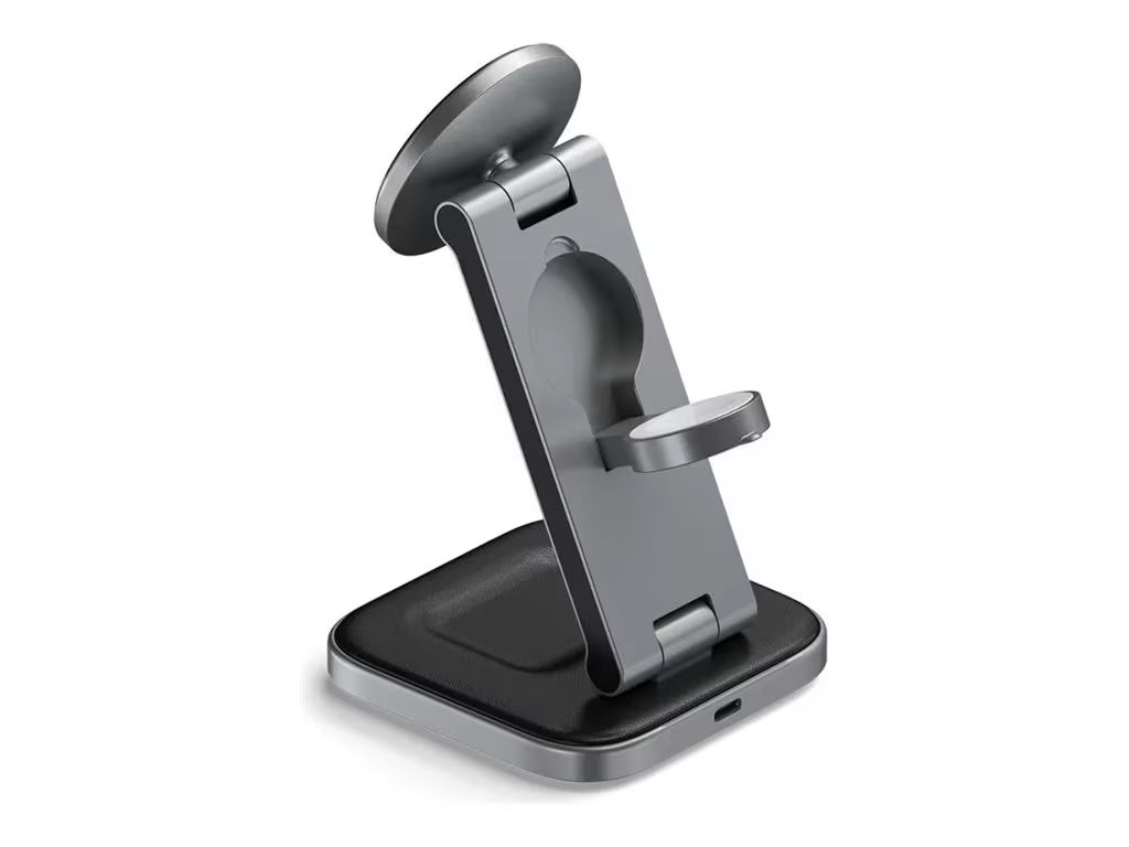 Satechi 3-in-1 Foldable Qi2 Wireless Charging Stand with Type A/C/G plugs Space Gray