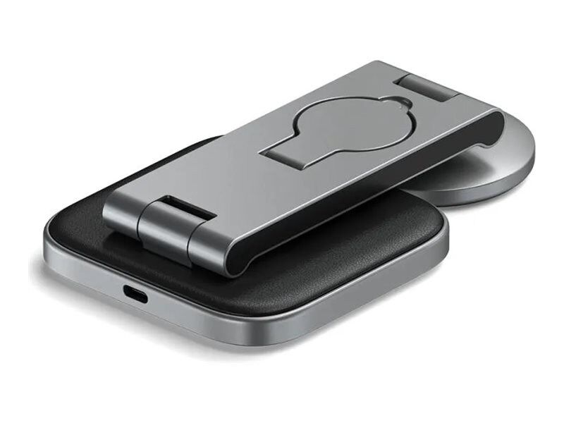Satechi 3-in-1 Foldable Qi2 Wireless Charging Stand with Type A/C/G plugs Space Gray