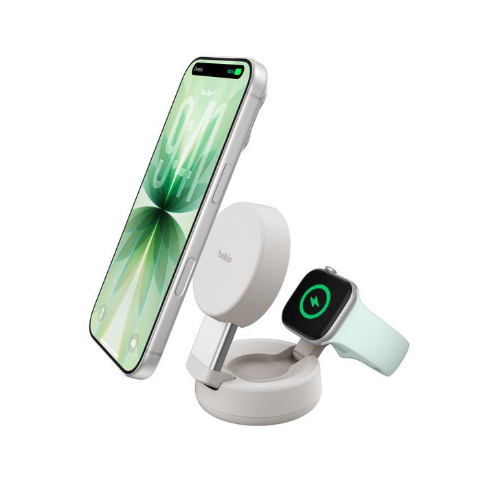 Belkin UltraCharge Pro 25W Qi2 magnetic 2-in-1 Charger Sand