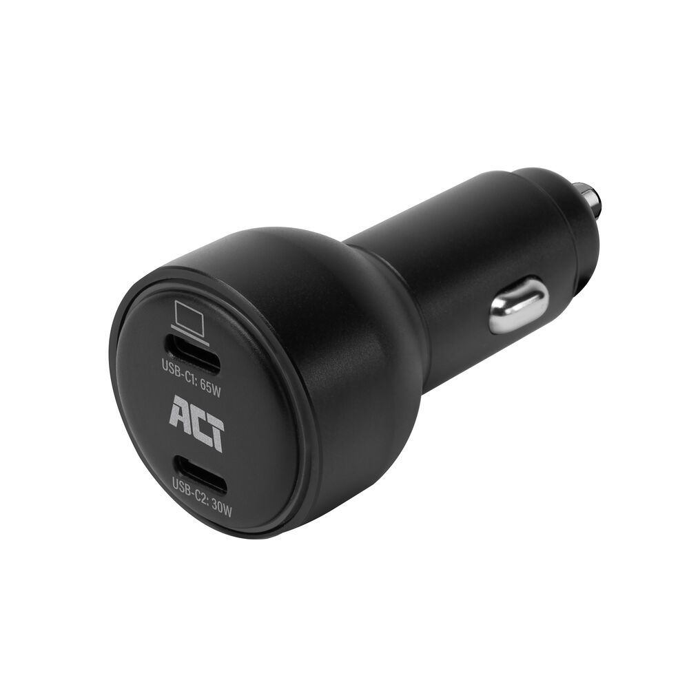 ACT 2-port USB-C Fast Car Charger 95W with PD, QC and GaNFast Black