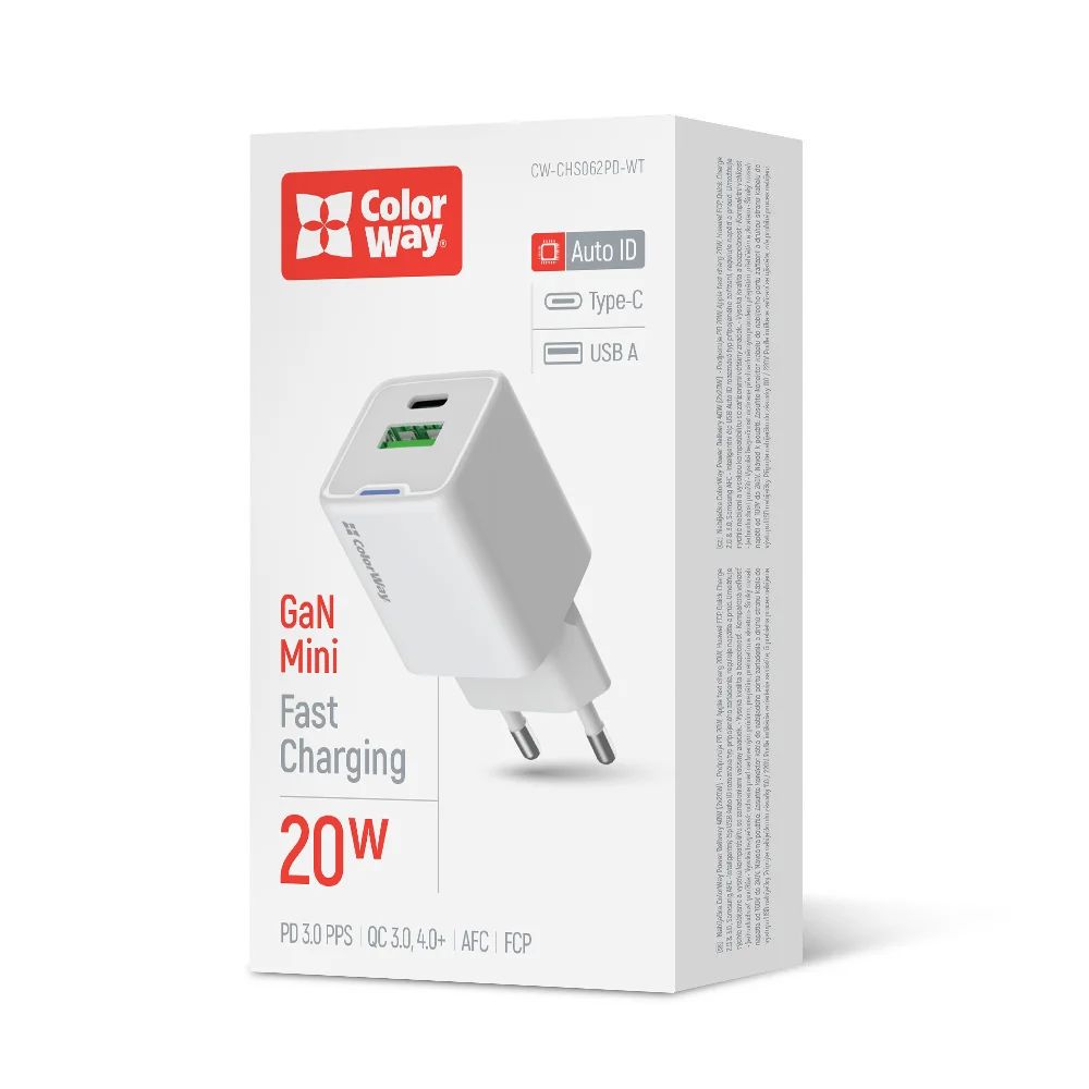 ColorWay CW-CHS062PD-WT AC Charger ColorWay GaN Mini 20W White