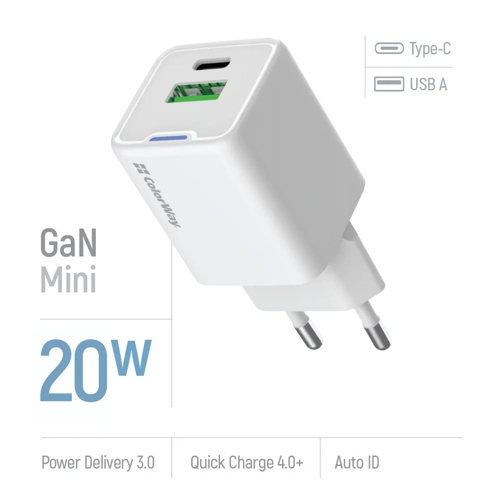 ColorWay CW-CHS062PD-WT AC Charger ColorWay GaN Mini 20W White