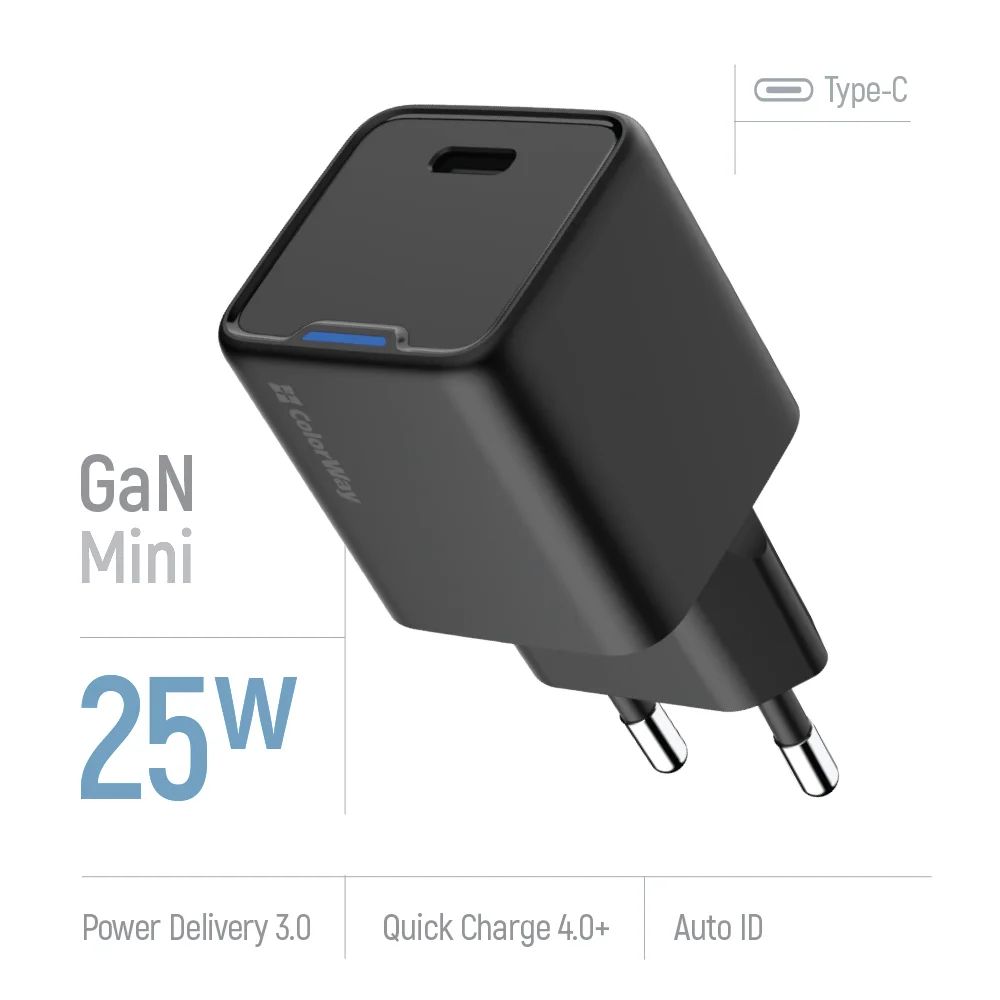 ColorWay CW-CHS052PD-BK AC Charger ColorWay GaN Mini 25W Black