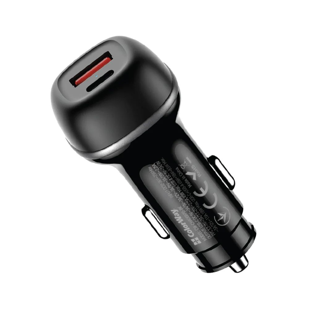 ColorWay Car Charger 2USB (Type-C PD65W + USB QC3.0 18W) 83W Black