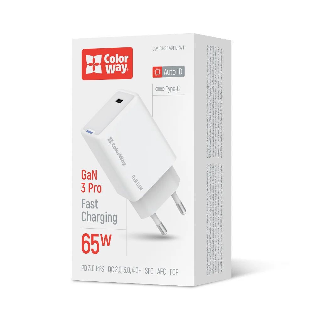 ColorWay AC Charger ColorWay GaN Mini 65W PD Port PPS USB-C White