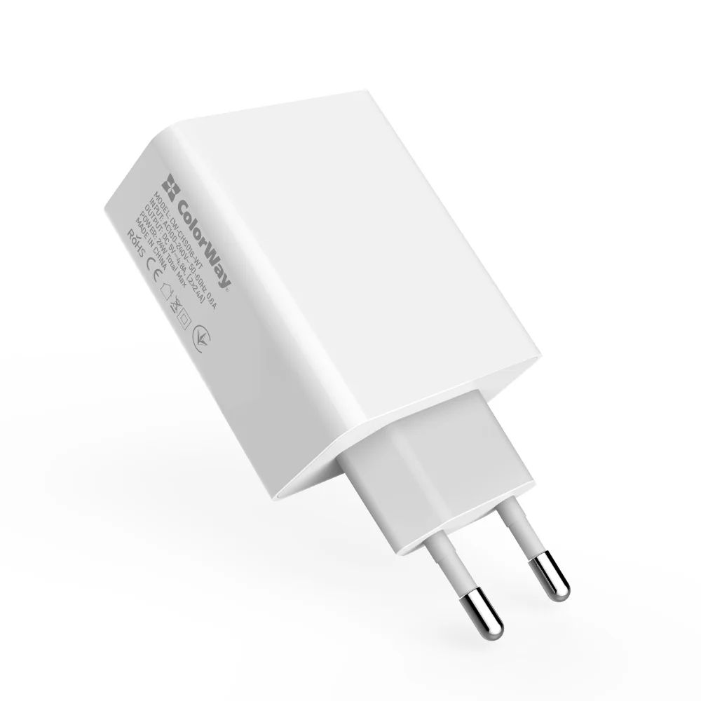 ColorWay AC Charger ColorWay 2USB AUTO ID 4.8A (24W) White
