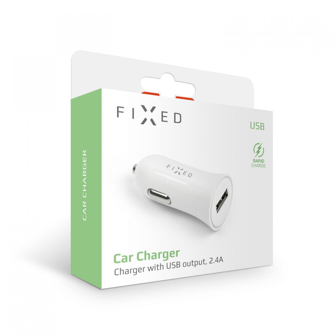 FIXED Car charger w/ USB output, 12W Fehér, Töltő