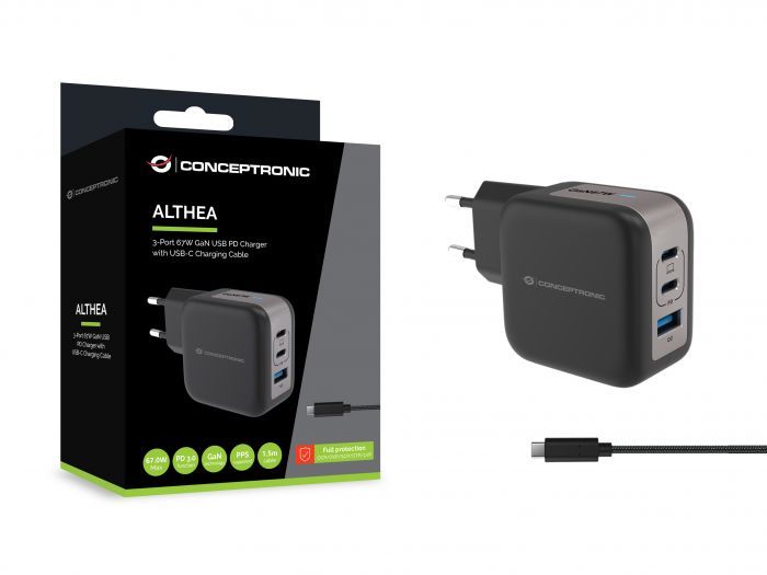 Conceptronic  3-Port 67W USB Charger Black