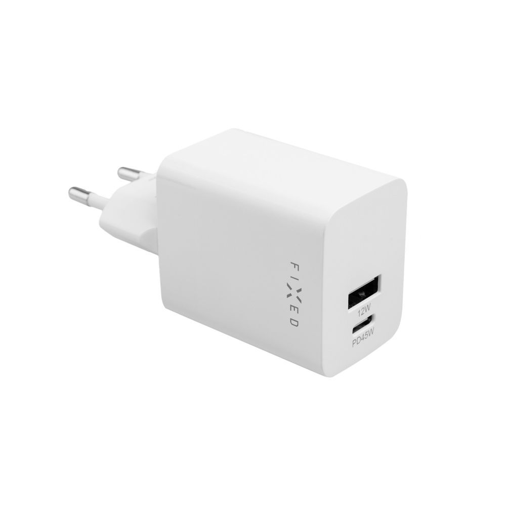 FIXED Mini USB-C/USB Travel Charger 45W, white