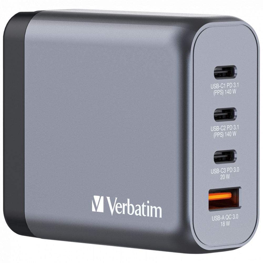 Verbatim 140W 4-Port GaN Wall Charger Grey