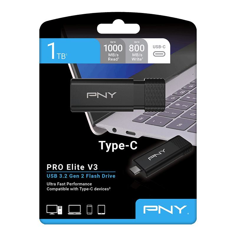 PNY 1TB PRO Elite V3 Type-C USB 3.2 Flash Drive Black