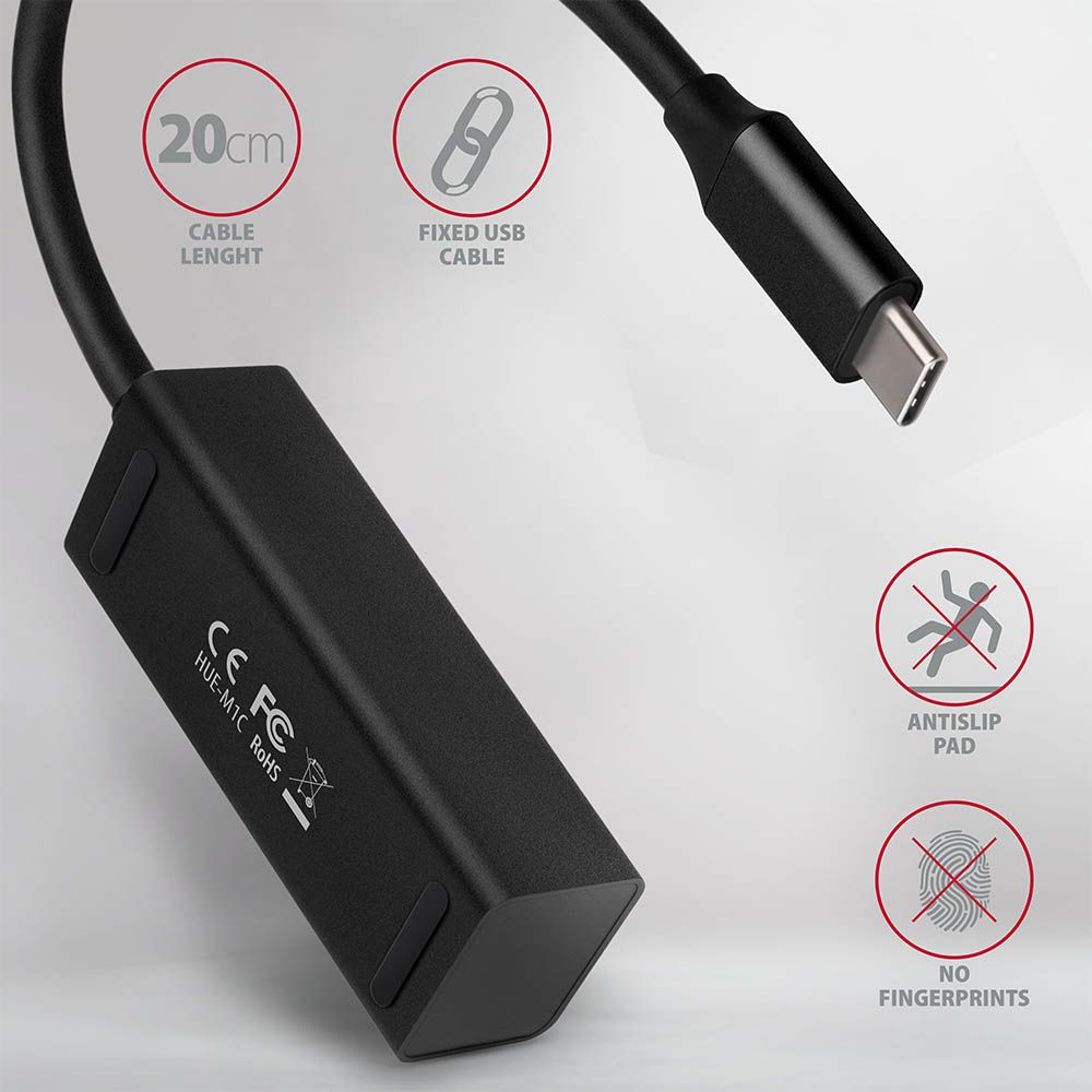 AXAGON HUE-M1C USB3.2 Type-C Hub 4-port metal black