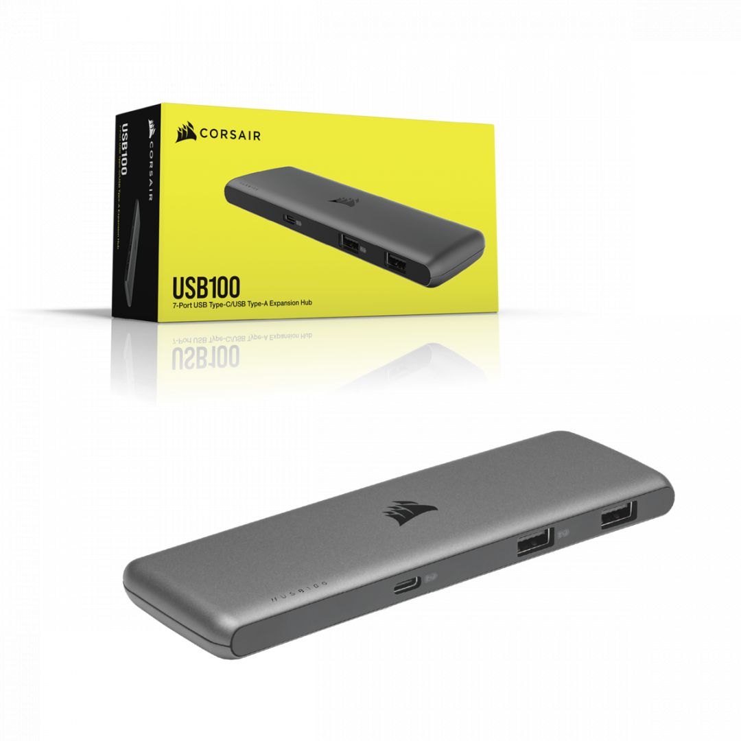 Corsair USB100 7-Port USB-C/USB-A Expansion Hub Grey