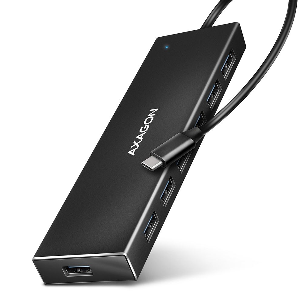 AXAGON HUE-F7C SuperSpeed USB-C FLAT CHARGING HUB Black